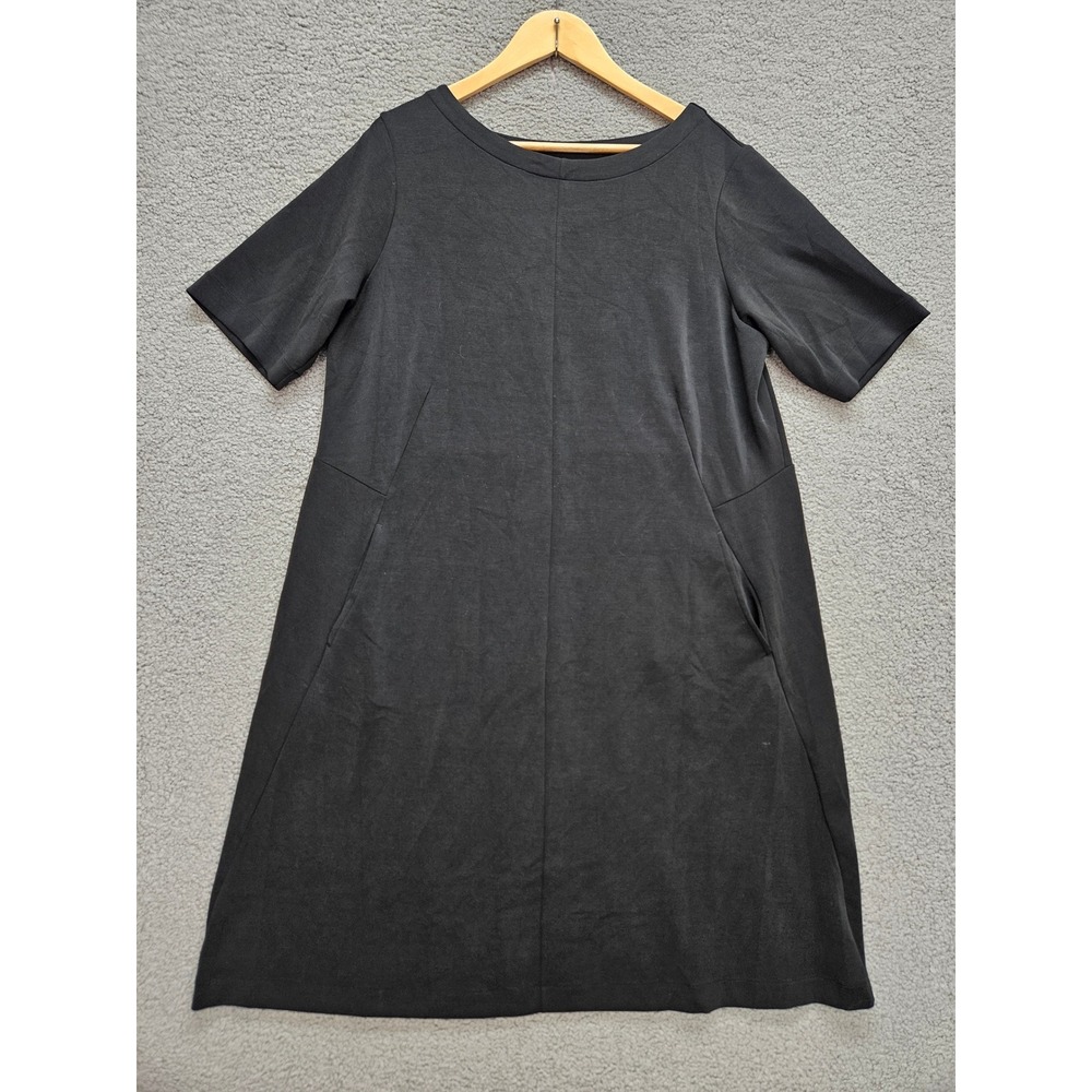 J. Jill Short Sleeve Pocket Dress XL Black Minimalist Lagenlook Casual Comfort